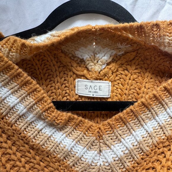 Sage Avery Mustard Yellow and White Striped Cropped Knot Sweater - Size Medium - Picture 5 of 6